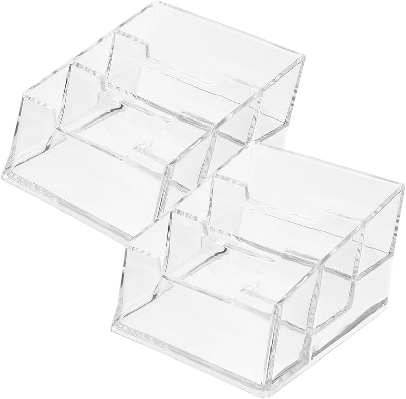 Mobestech Acrylic Business Card Holder Stand Desktop Organizer with 3 Compartments for Office Desk Display - Image 1
